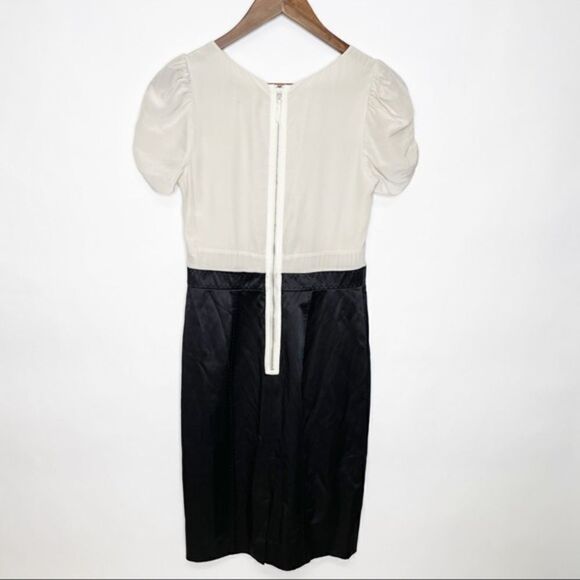 Rebecca Taylor Silk Ruffle Combo Dress Black Ivory Size 8 - Picture 3 of 8